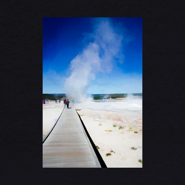 Tourists Watching Fountain and Morning Geysers Yellowstone Wyoming by Debra Martz